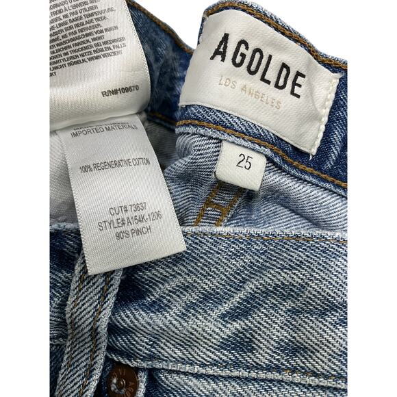 Agolde '90S' Blue Cotton Pinch Waist High Rise Straight Denim Jean Size 25 - Picture 4 of 4